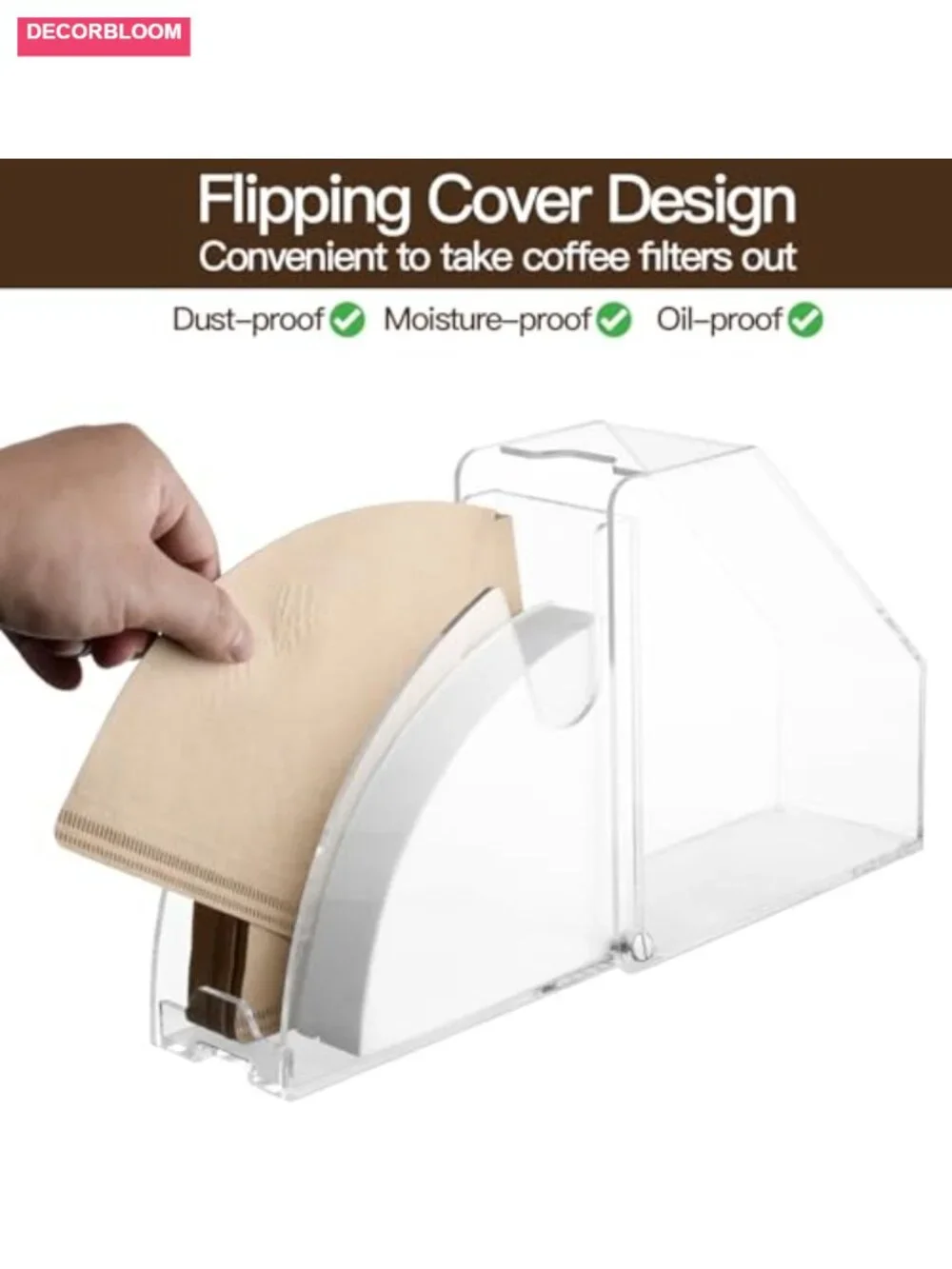 Acrylic Coffee Filter Holder with Lid, Paper Dispenser Storage Box for #1-#4